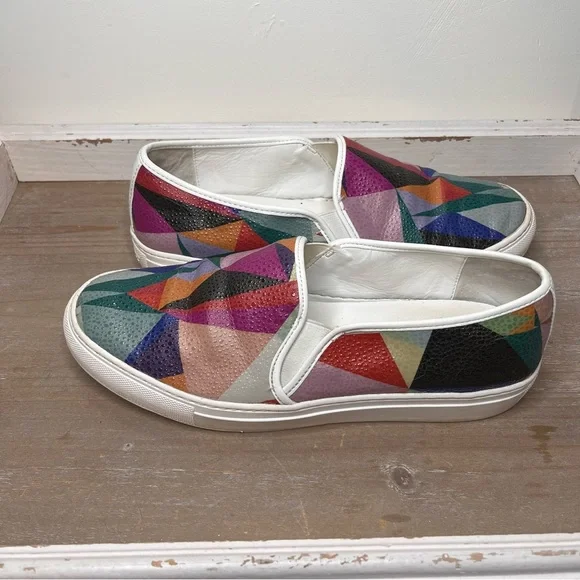 Katy Perry Shoes Womens Size 8 Geometric Colors Bright Leather Slip On Sneakers - Picture 7 of 8